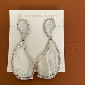 Kendra Scott Teddi Silver-Tone CZ Mother of Pearl Teardrop Earrings - NWT